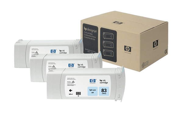 HP C5076A (HP 83) UV Light Cyan OEM Inkjet Cartridge (3-Ink Multipack)