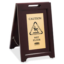 Rubbermaid Comm. Brass Plaque Wooden Caution Sign