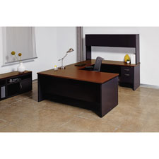 Lorell Walnut Laminate/Black Steel Modular Desking