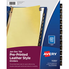 Avery Monthly Gold Line Black Leather Tab Dividers