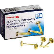 Officemate Brass Plated Round Head Fasteners