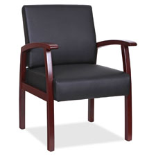 Lorell Black Leather/Wood Frame Guest Chair