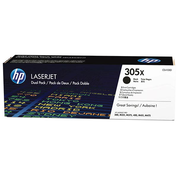 HP CE410XD (HP 305X) Black OEM High Yield Toner Cartridge (2 pk)